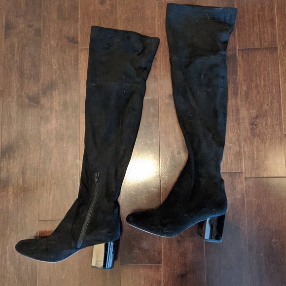 Black Suede Style Over The Knee Boots - Picture 4 of 4